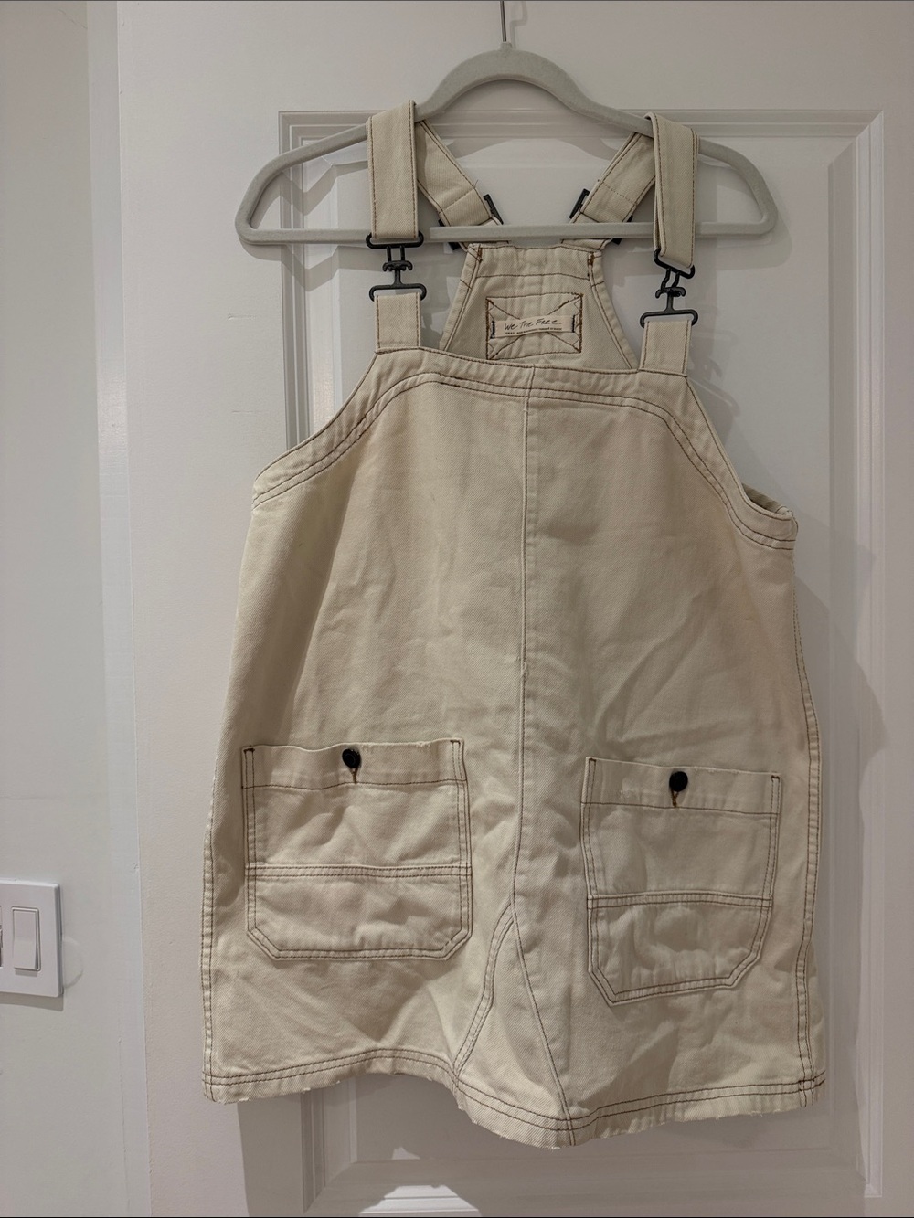 Free People Cream Canvas Overalls Dress